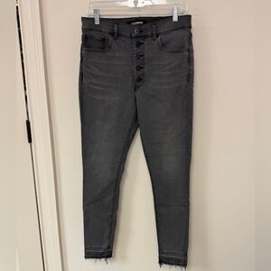 Express: Women's High Rise Gray Button Front Skinny Jean, Size 10R